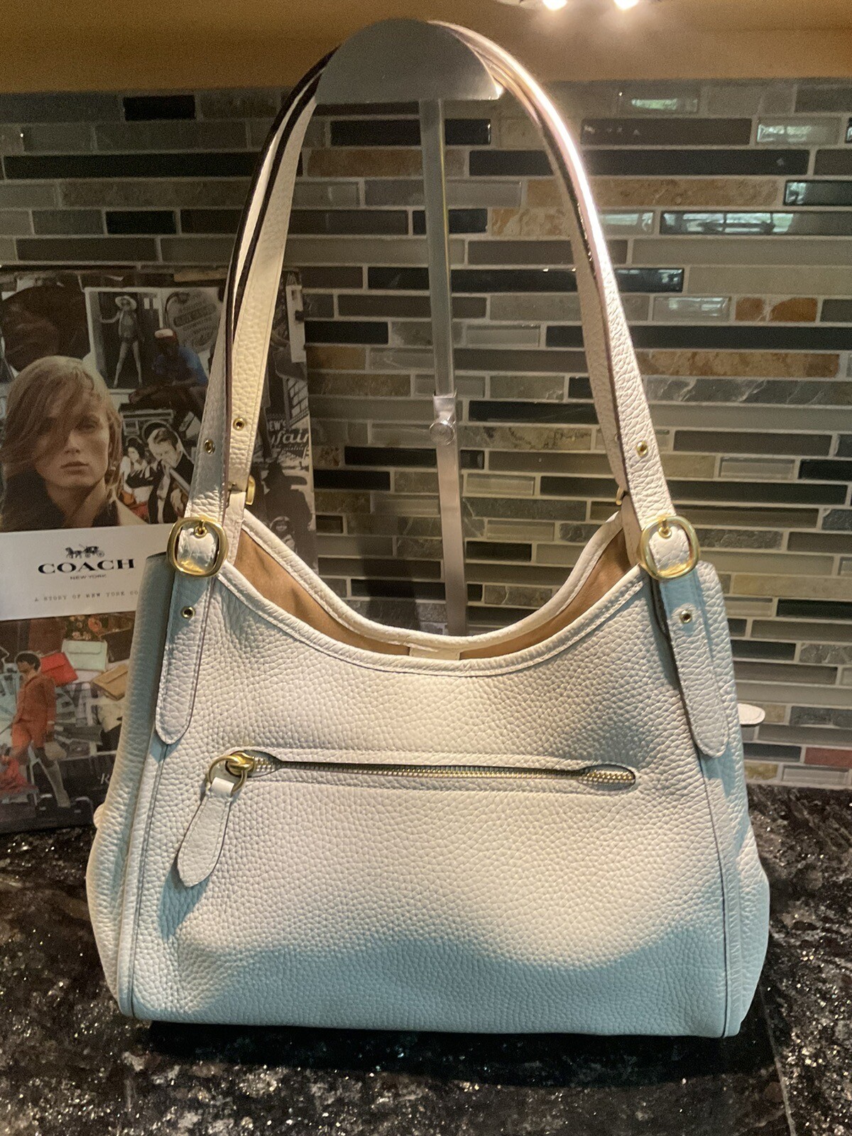 Coach Lori Suede Pebbled Leather Shoulder Bag Chalk Ivory C5265