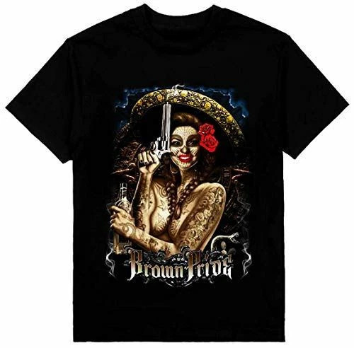 Brown Pride Chicano Art Mens Heavyweight T-Shirt Print On Shaka Wear Tee