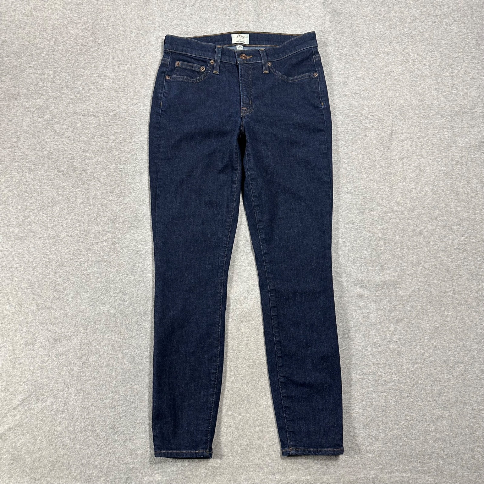 J Crew Jeans Women’s 27 8″ Toothpick Mid Rise Dark Wash Blue Stretch Denim
