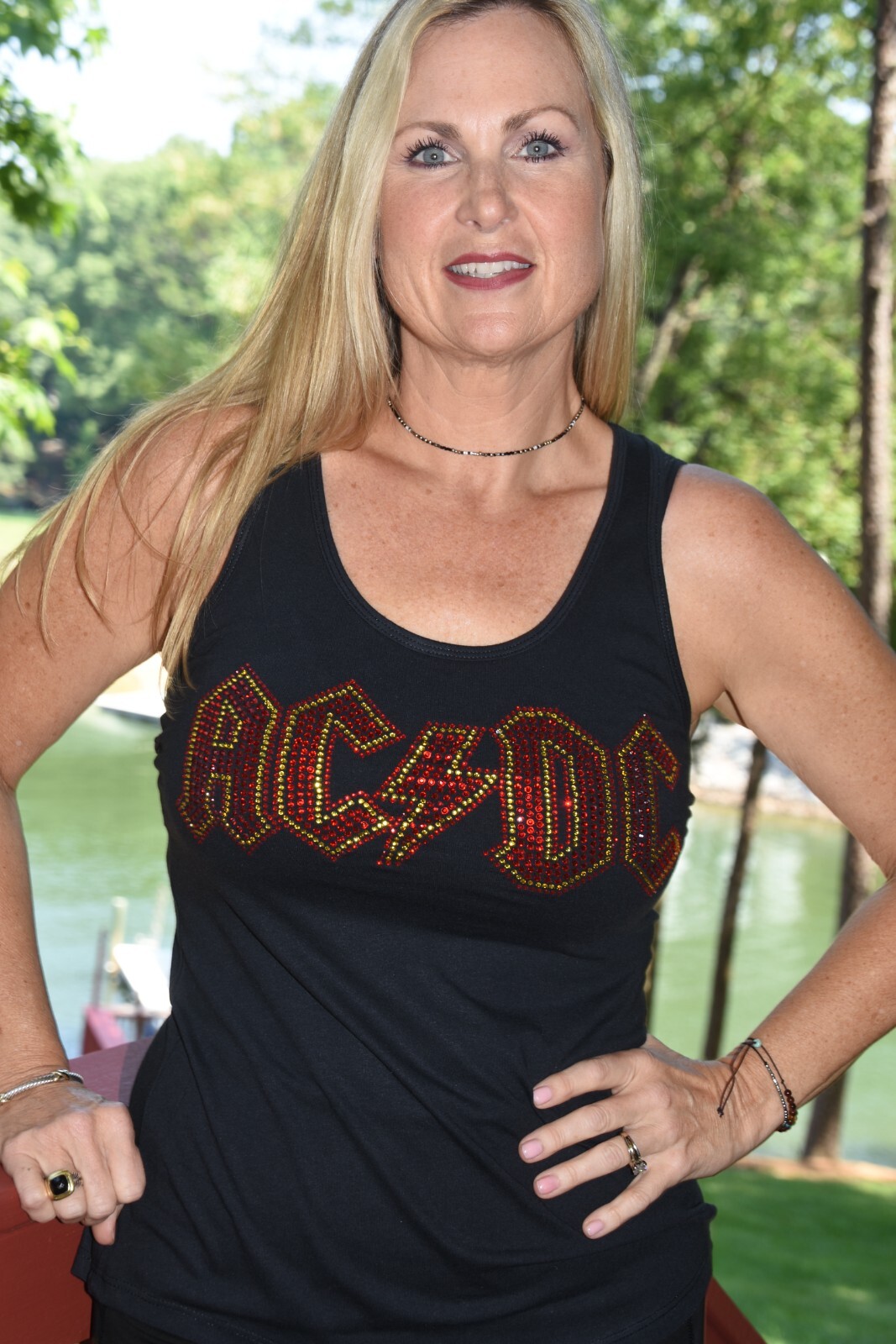 AC/DC rhinestone racer back tank top XS, S, M, L, XL, 2XL red yellow