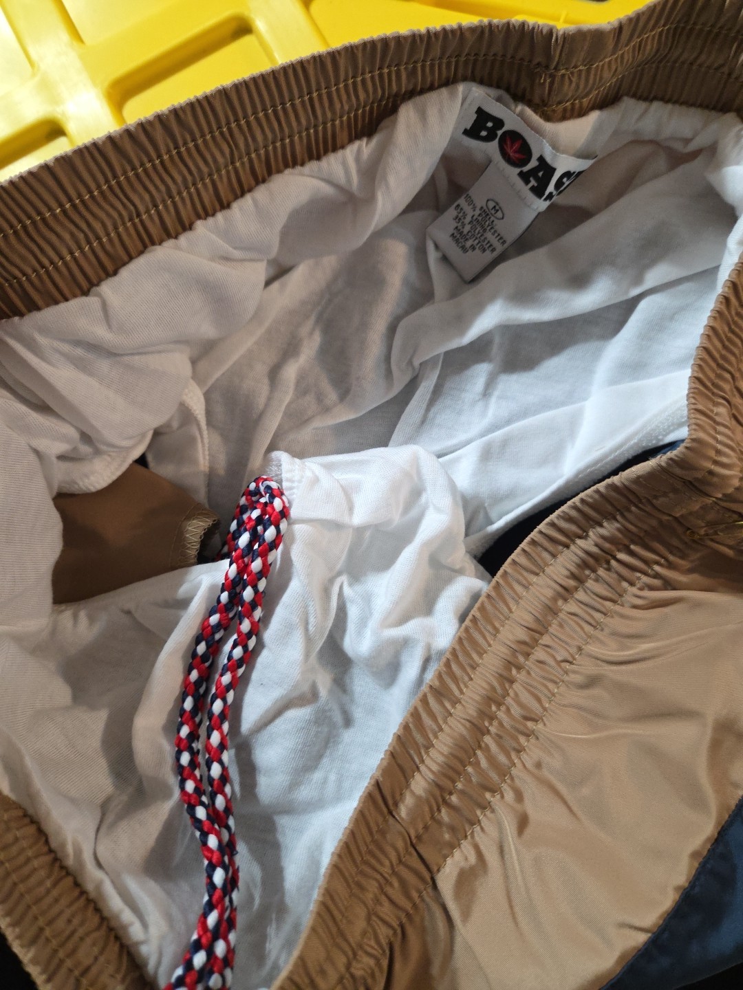 1 Pr NWT BOAST Men’s Tennis/Swim Trunks Medium Navy/Tan Side Strip With Pot Leaf