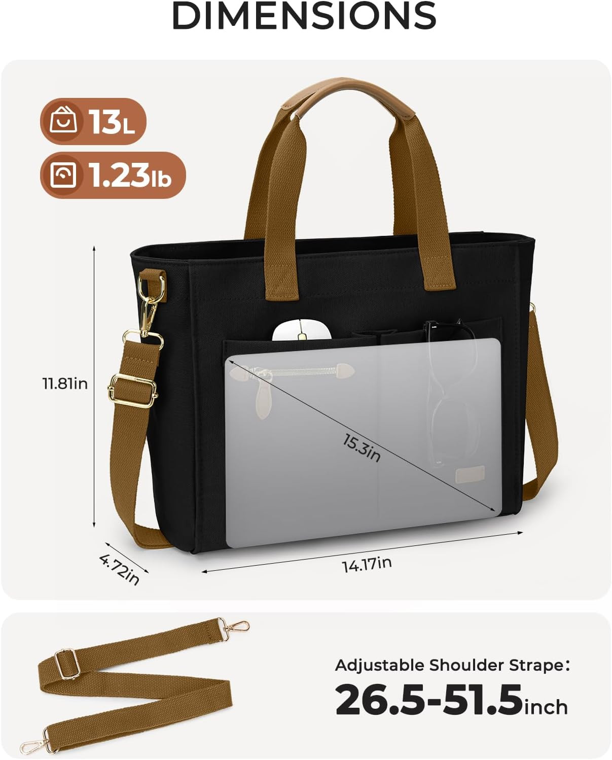 Canvas Tote Bag for Women, Large Tote Bag with Zipper & Compartments for Work C