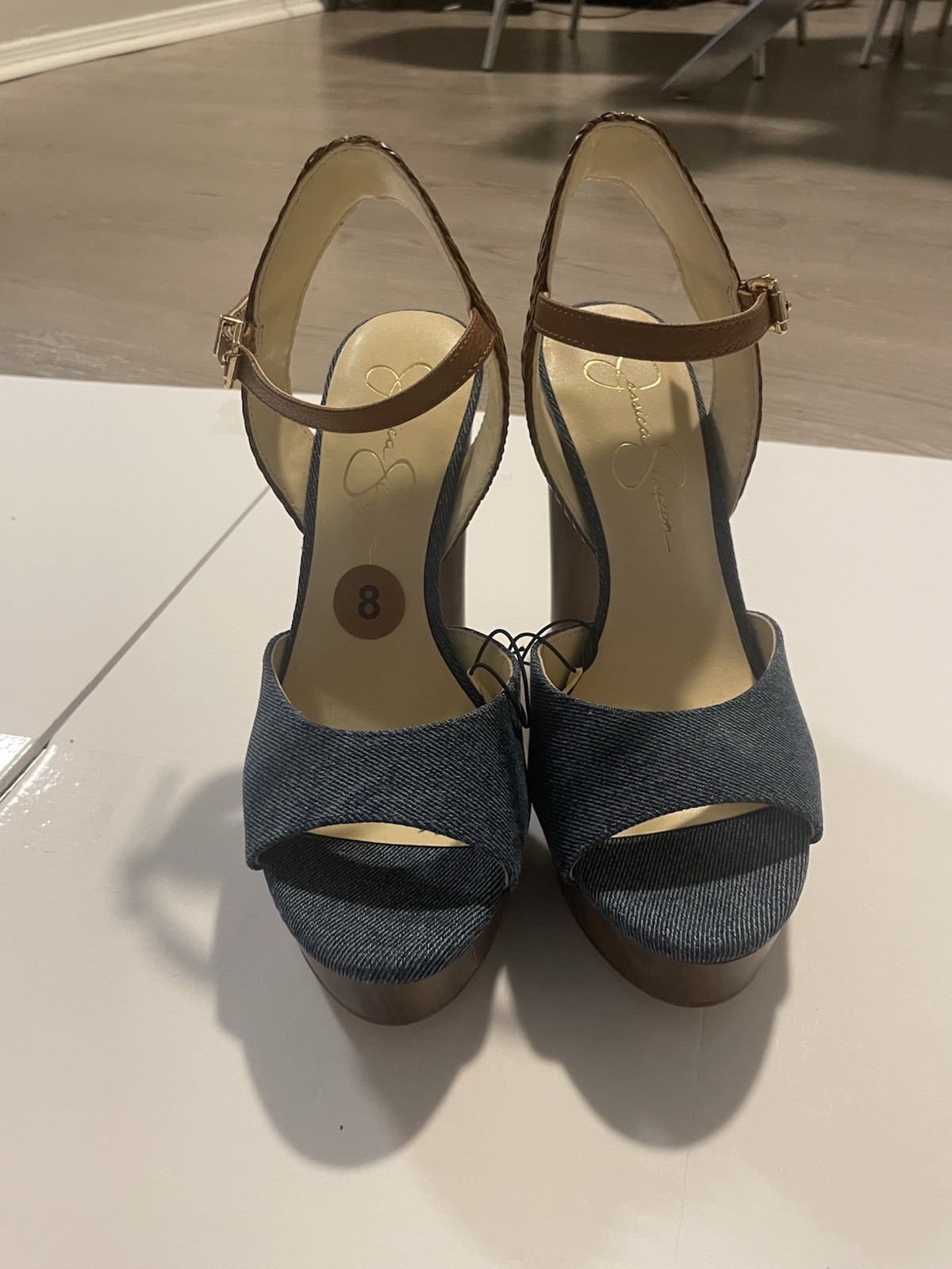 New Jessica Simpson Denim Peep Toe Platform Heel Size 8