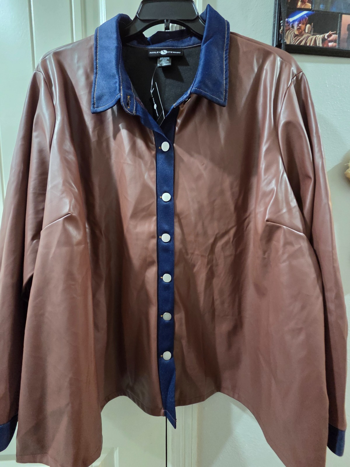 Plus size brown faux leather w/ denim shacket. size 26-28. NWT