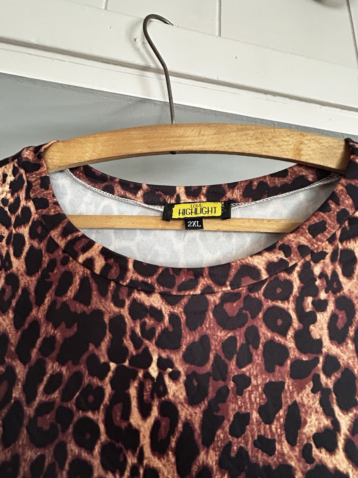 Highlight Plus 2XL Brown Black Leopard T-Shirt Dress Lace-Up Side Knee Length
