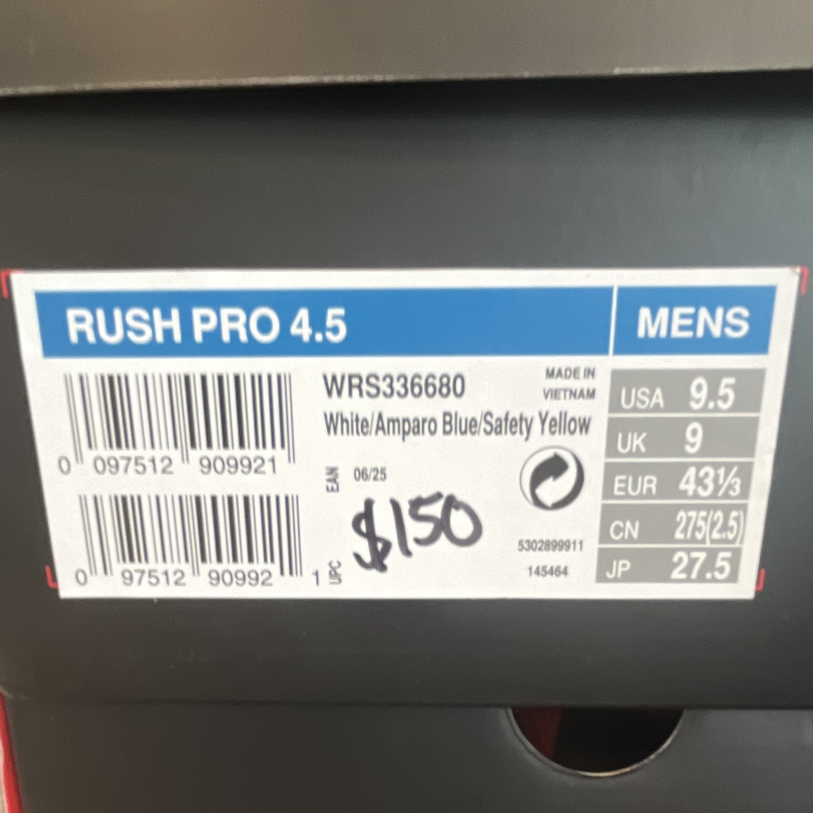 Wilson Rush Pro 4.5 Men’s Tennis Sneakers Low Top Lace-Up White Blue Yellow