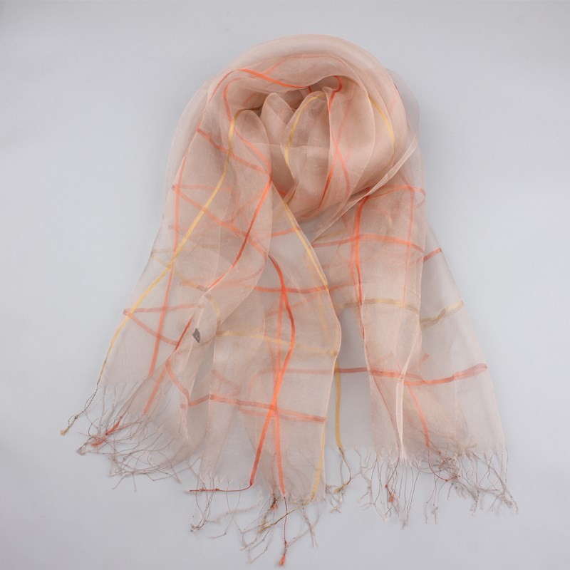 “New w Tag” Silk Organza Extra Long Scarf / Wrap – Hand Rolled 200cm Striped
