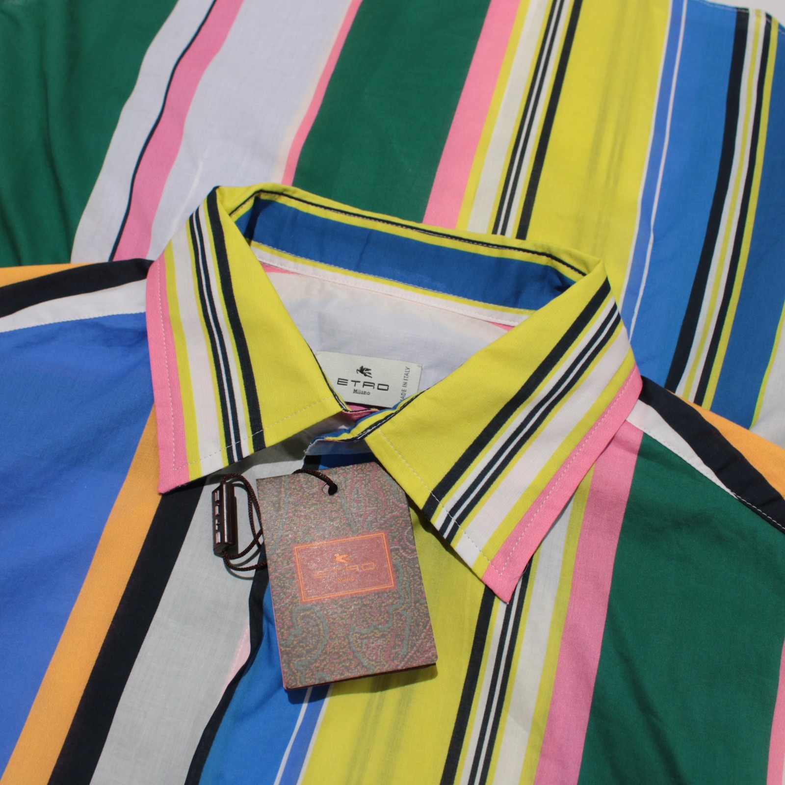 Etro NWT Dress Shirt Size 39 (M US) in Multicolor Stripes 100% Cotton