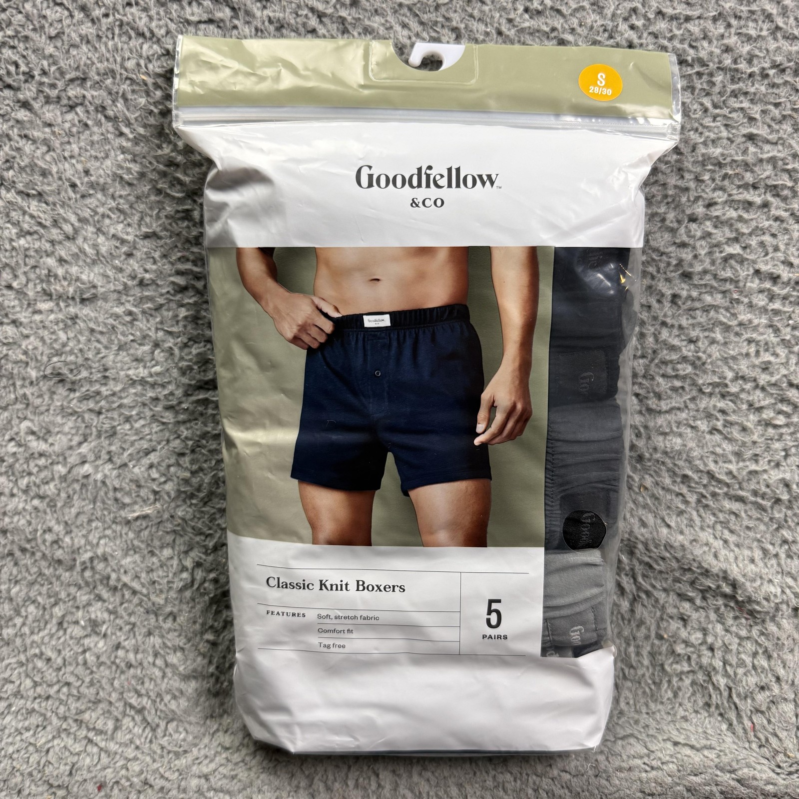 Goodfellow & Co Classic Knit Boxers Mens S 28/30 Multicolor 5 Pack Tagless