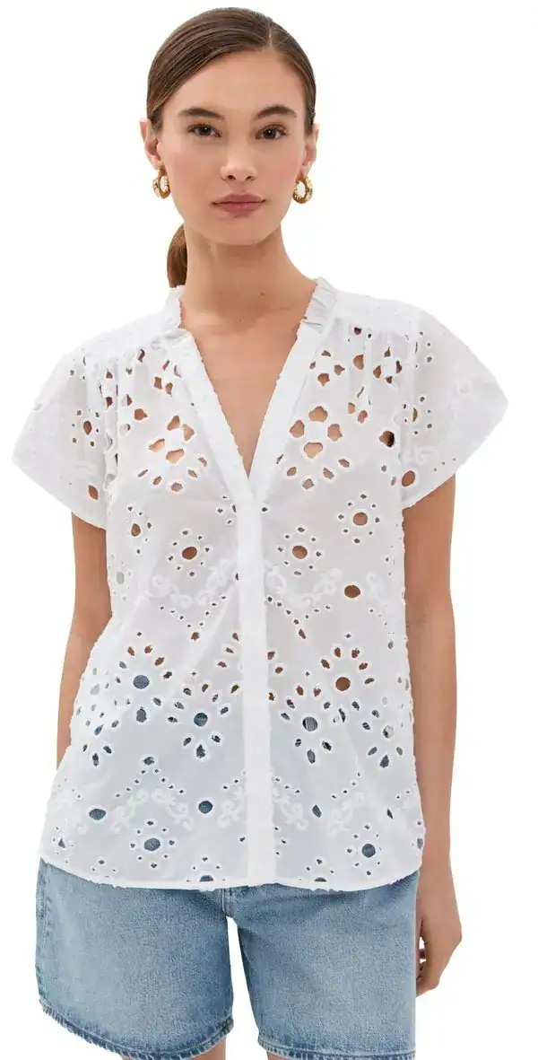 Figue Chalk White Fia Top Floral Eyelet Shirt, Size XS, NWT! $398