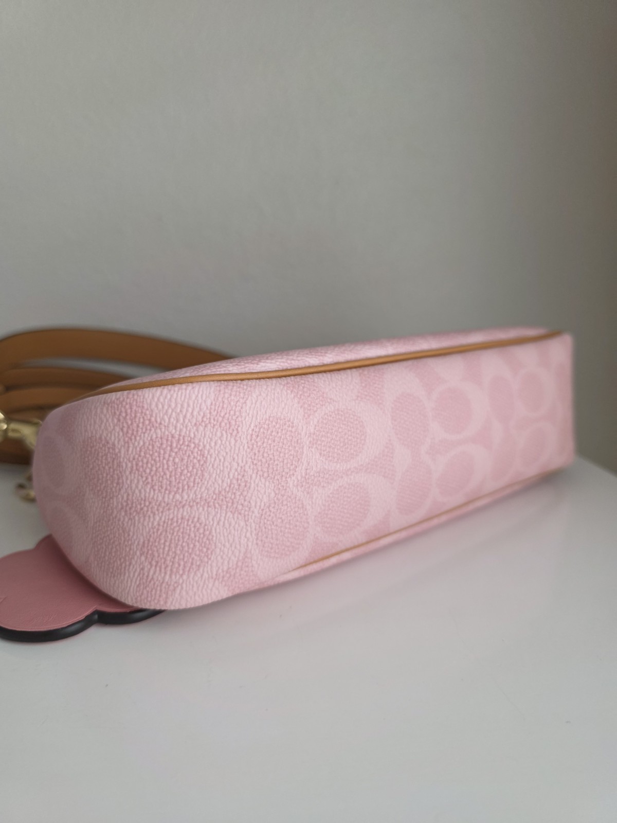 NWT Coach Gold Powder Pink Teri Shoulder Bag Signature with Charms CEA20