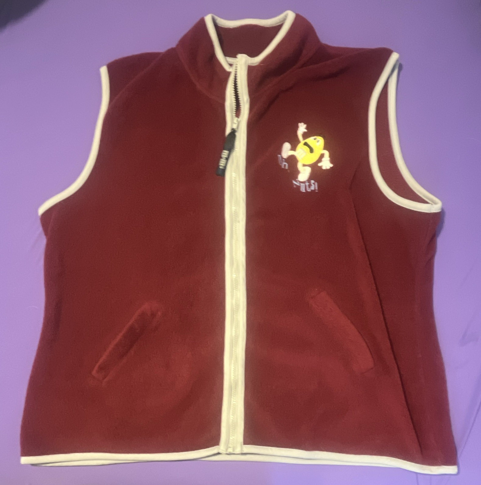 M&M’s Burgundy Full Zip Fleece Vest Men’s M Stand-Up Collar Embroidered Logo