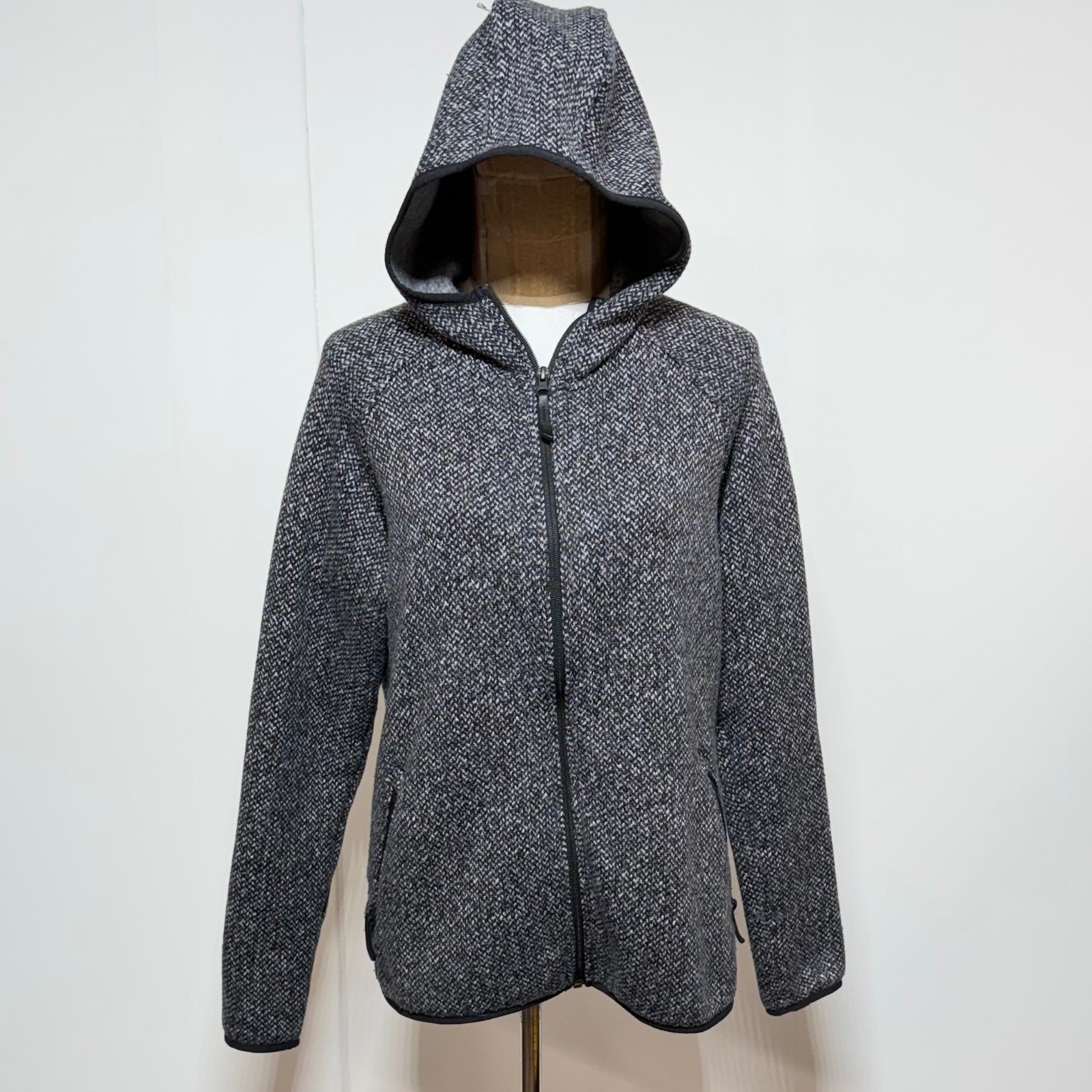 Columbia Jacket Womens XL Black Gray Chillin Fleece Lined Full Zip Hooded