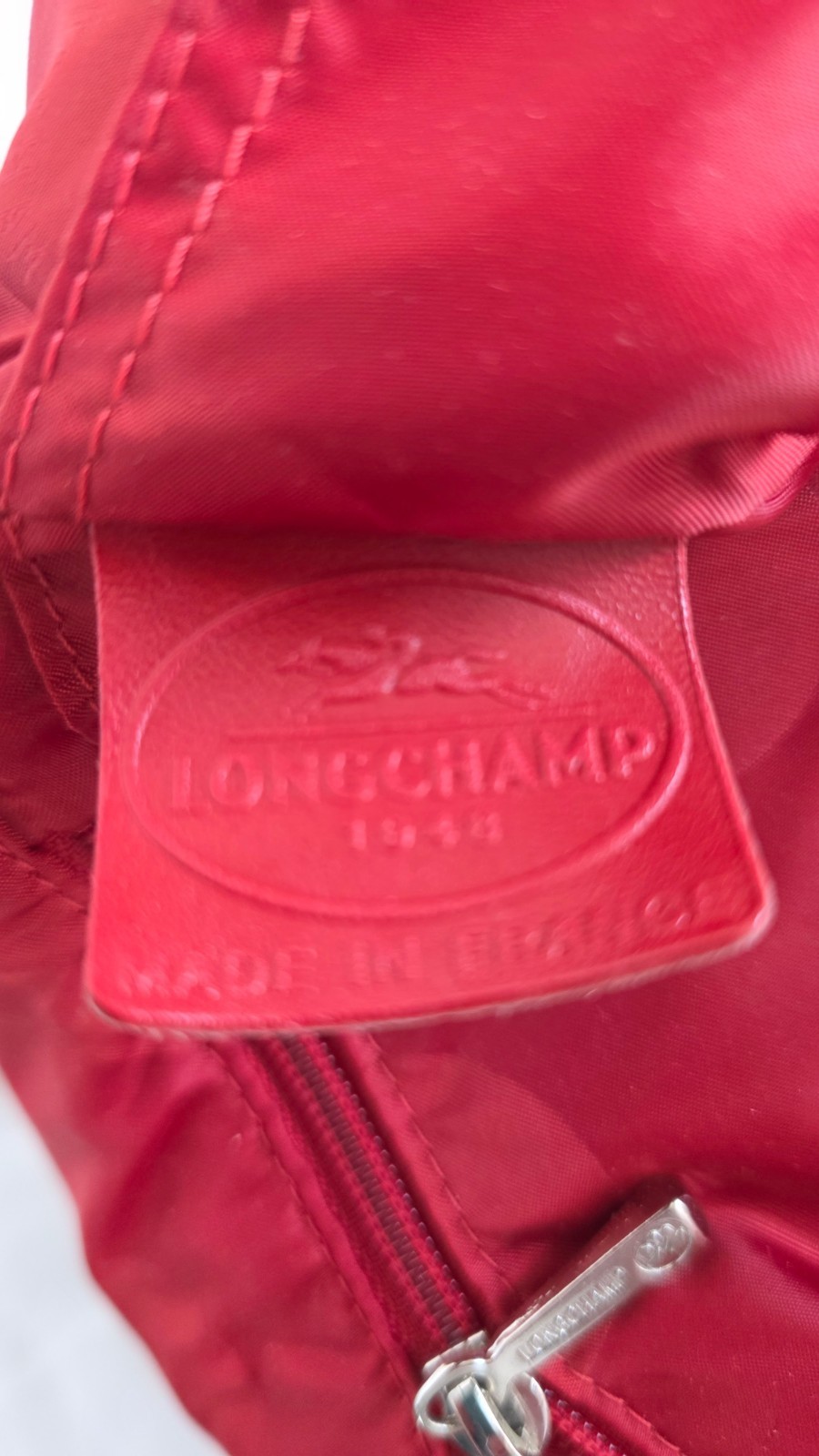 Authentic Red Leather Longchamp Le Foulonnee Hobo Handbag with dust cover