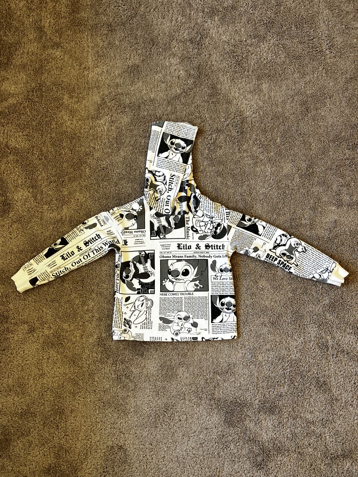 Kids Disney Stitch Newspaper Hoodie Medium 10/12