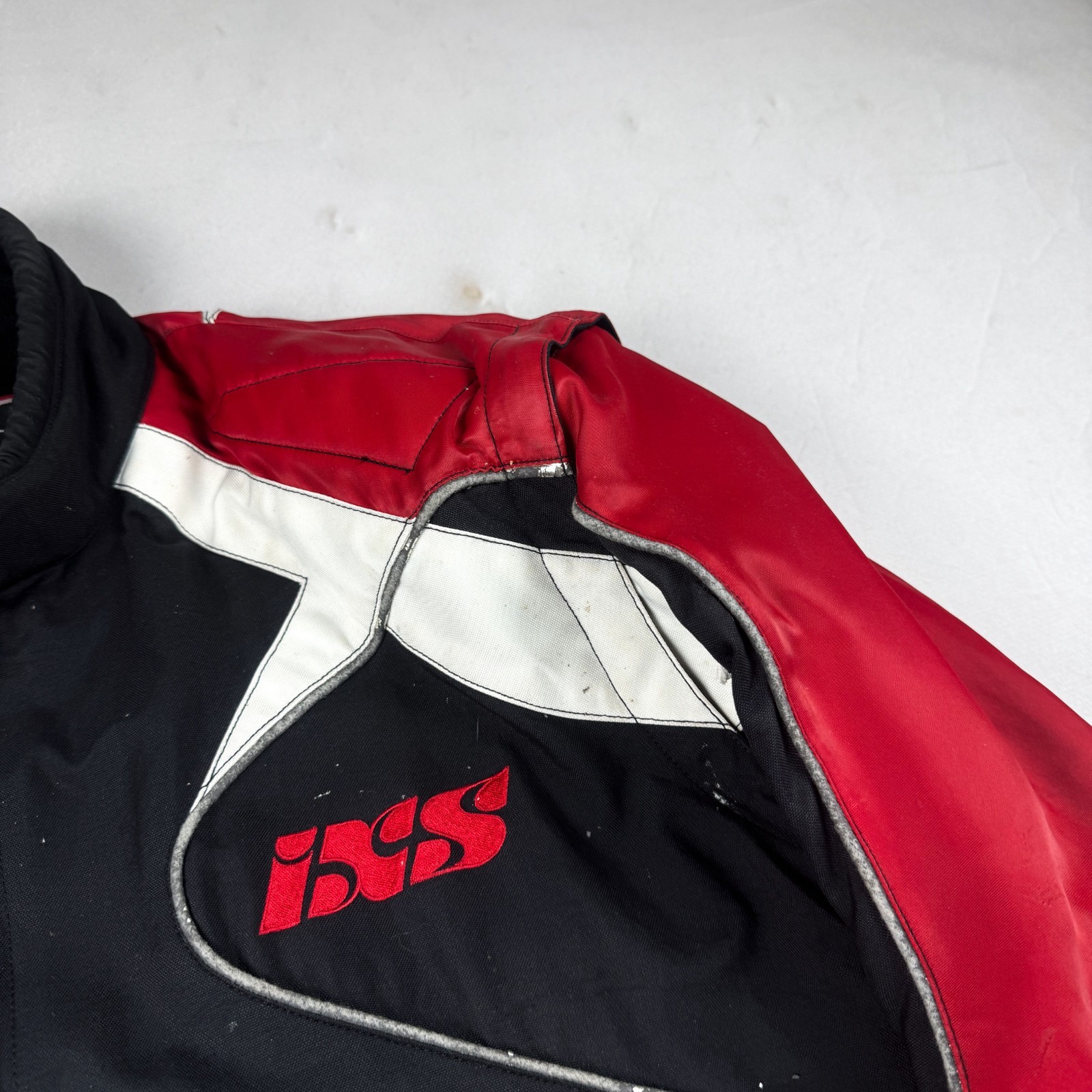 Mens Vintage IXS Racing Motorcycle Jacket Red Black Moto Biker Padded Y2K Racing
