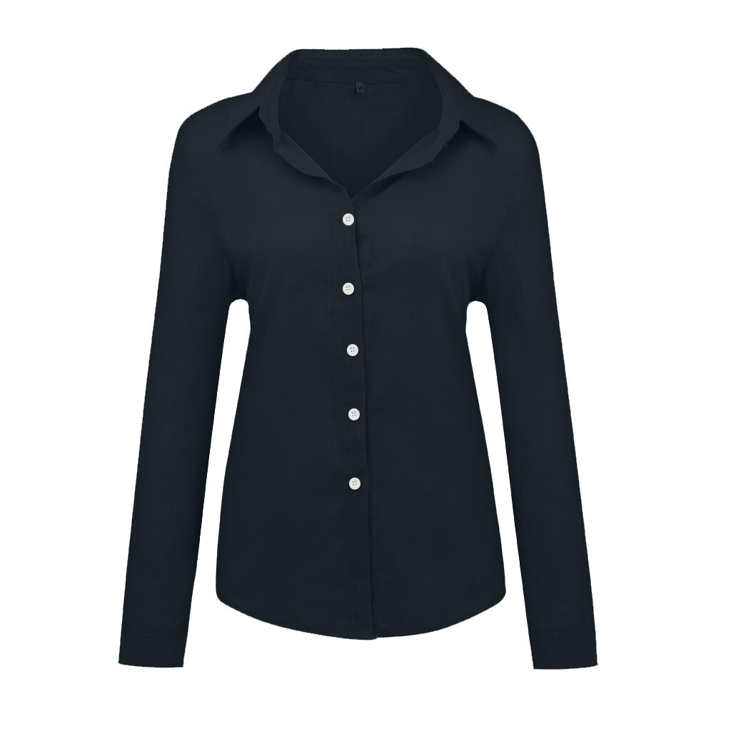 Women’s Long Sleeve Cotton Linen Shirt Elegant Casual Button Down Blouse Tops