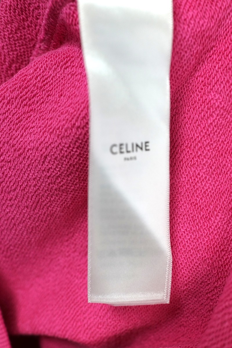 CELINE Front Logo Loose Hoodie Sweatshirt Pink Cotton Size M 2Y958670Q New