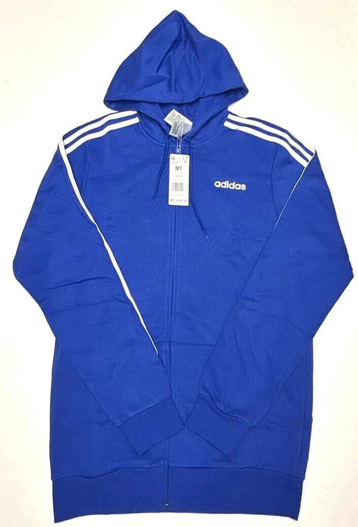 Adidas men Essential French Terry 3-Stripes Full-Zip Hoodie Royal Blue White 2XL