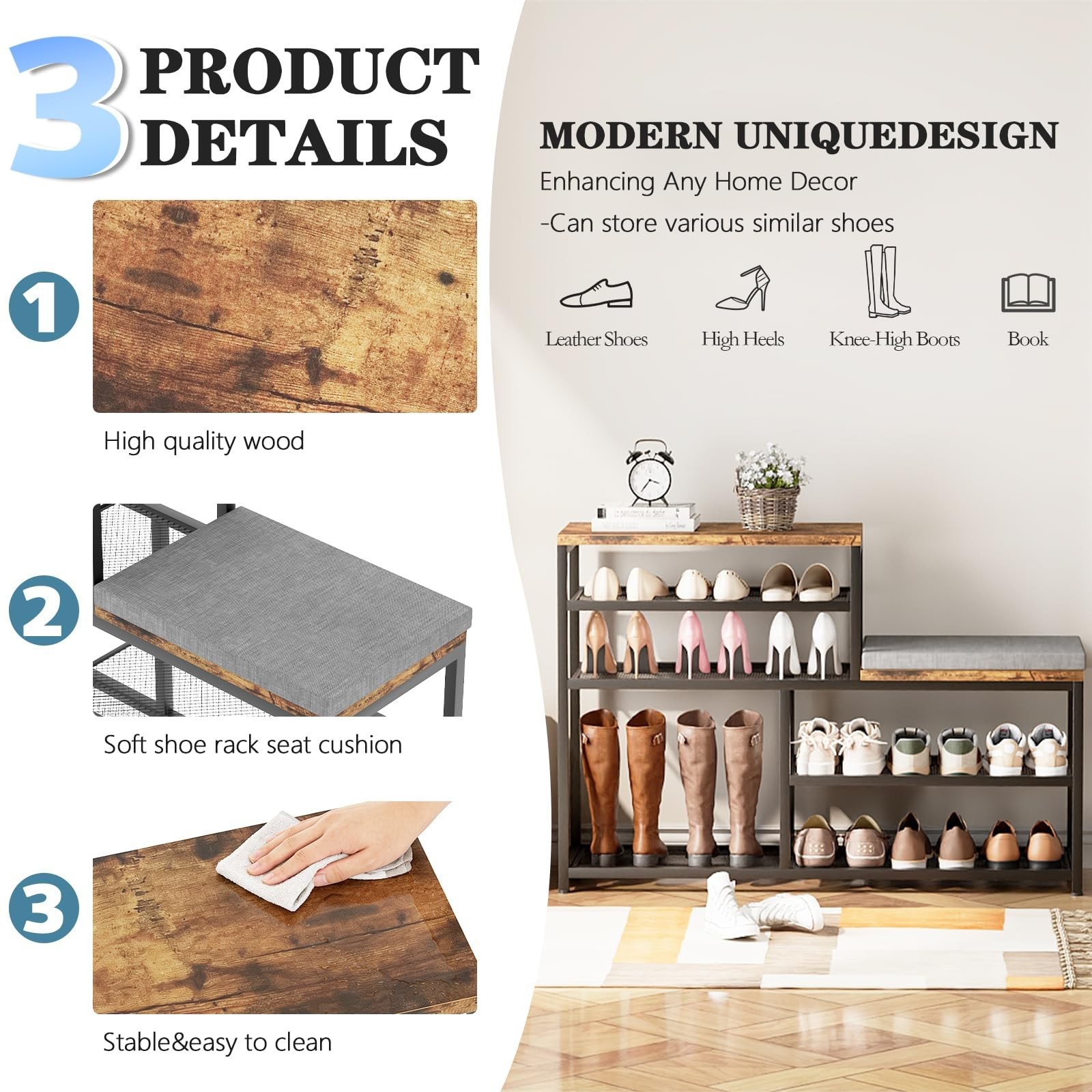 Shoe Rack,Freestanding Hidden Shoe Storage Organizer for Entryway, Shoe Bench…