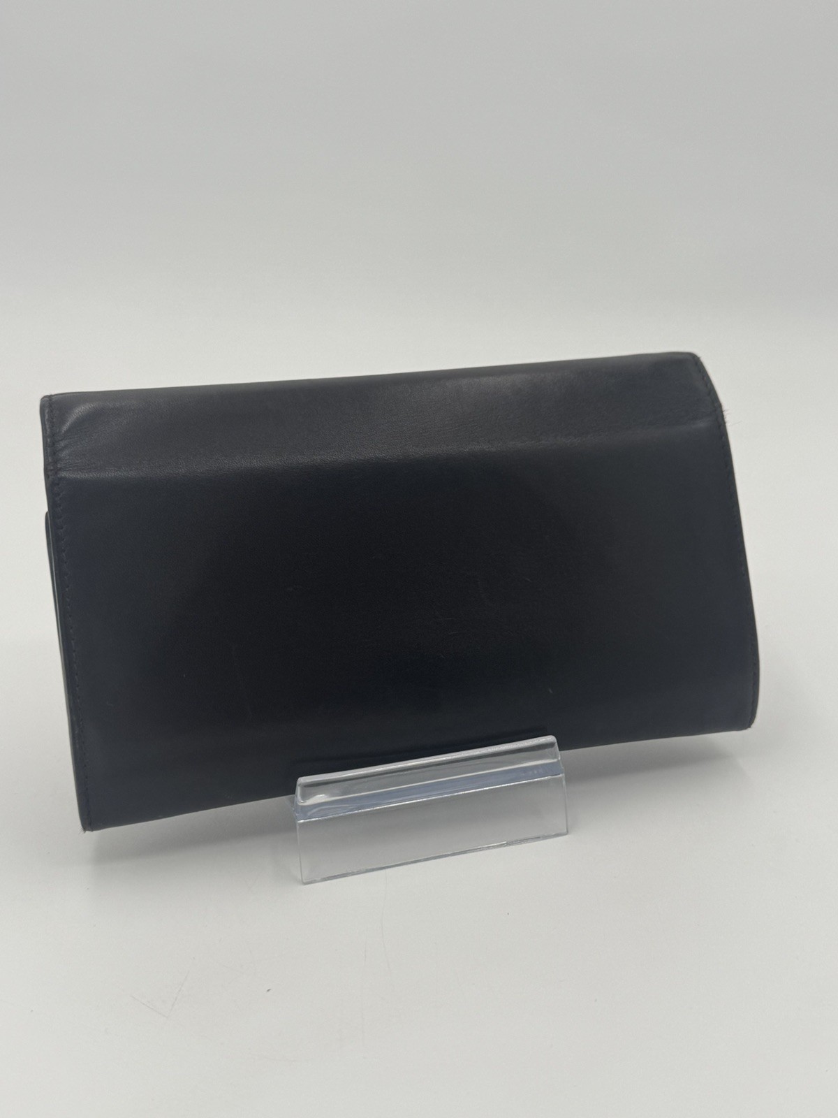 GUCCI Horsebit Long Wallet Clutch Tainted Indigo/Brown Leather Gold Hardware