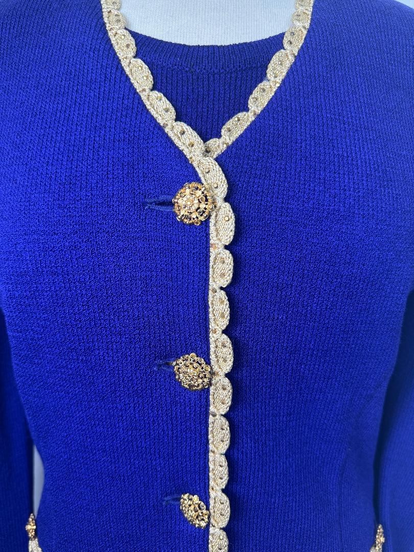 ST.JOHN EVENING 3 PIECE JACKET SKIRT SHELL PURPLE GOLD PAILLETTES SIZE 8 10