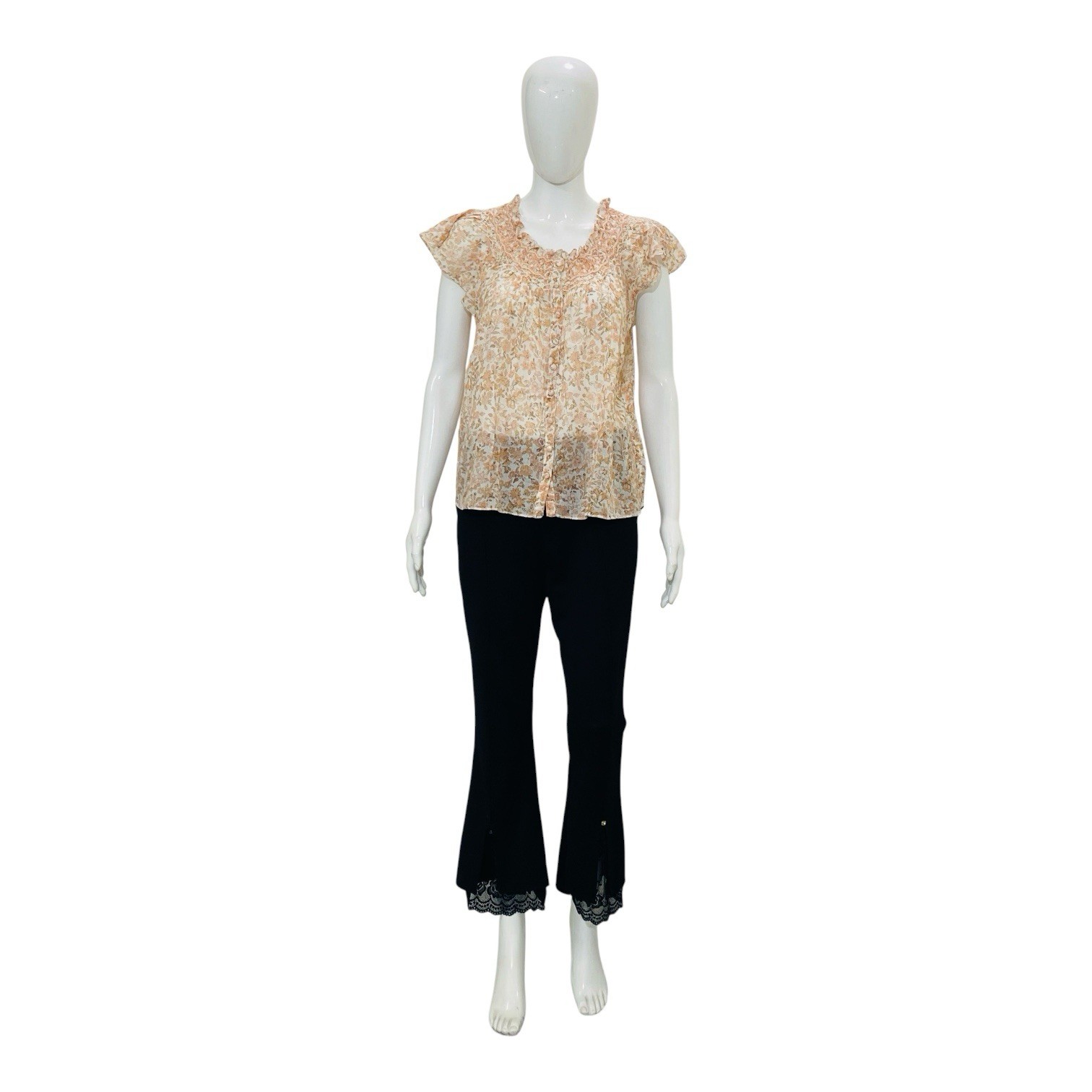 LoveShackFancy Floral Printed Smocked Embroidered Cotton Blouse Tunic Top L