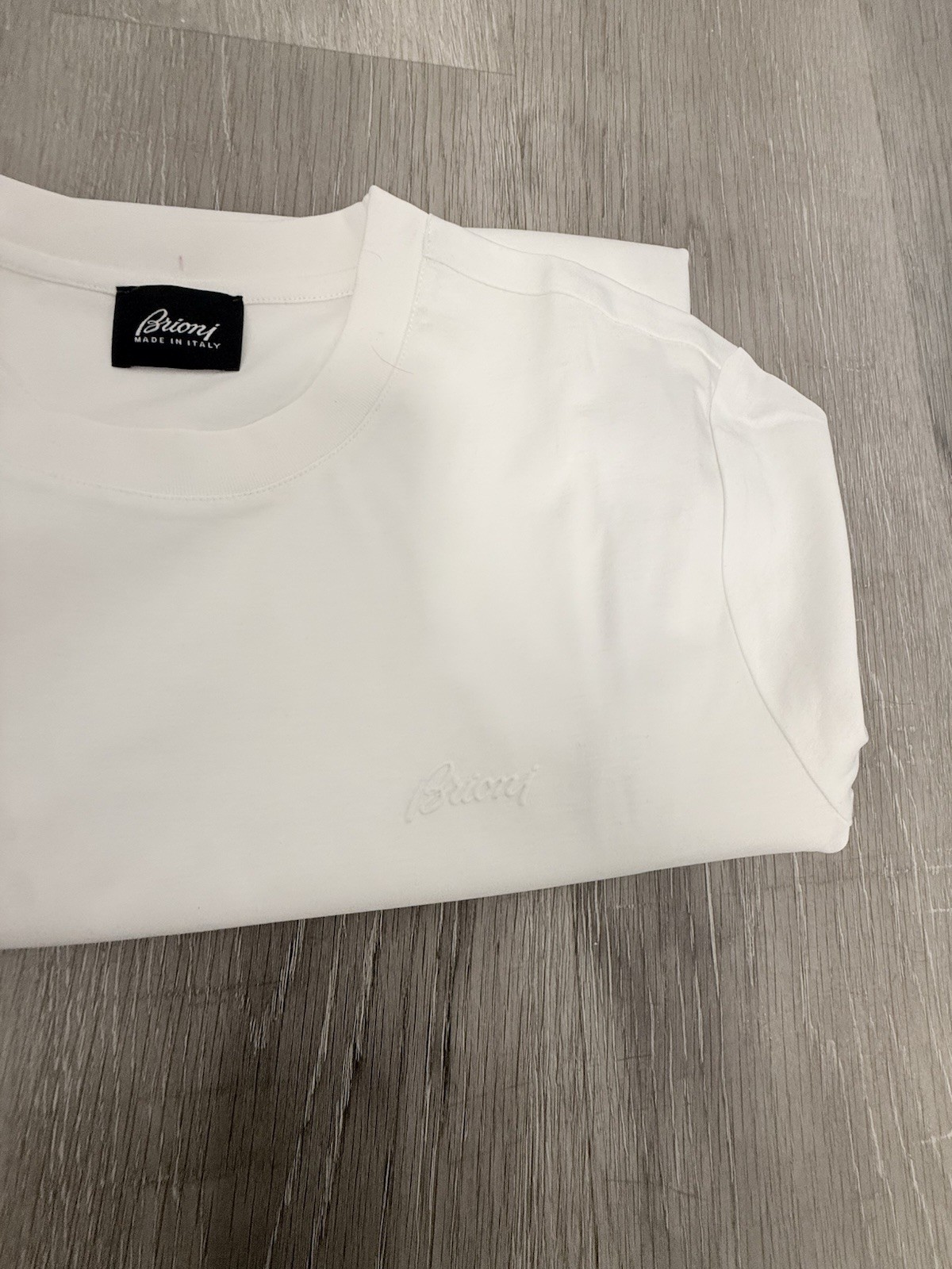 Brioni Men’s White Crew Neck Short Sleeve T-Shirt Solid Logo Size L