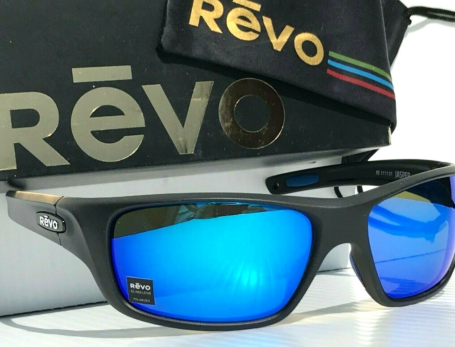 NEW Revo JASPER Black Matte POLARIZED Blue Crystal Glass Sunglasses 1111 01 H2O