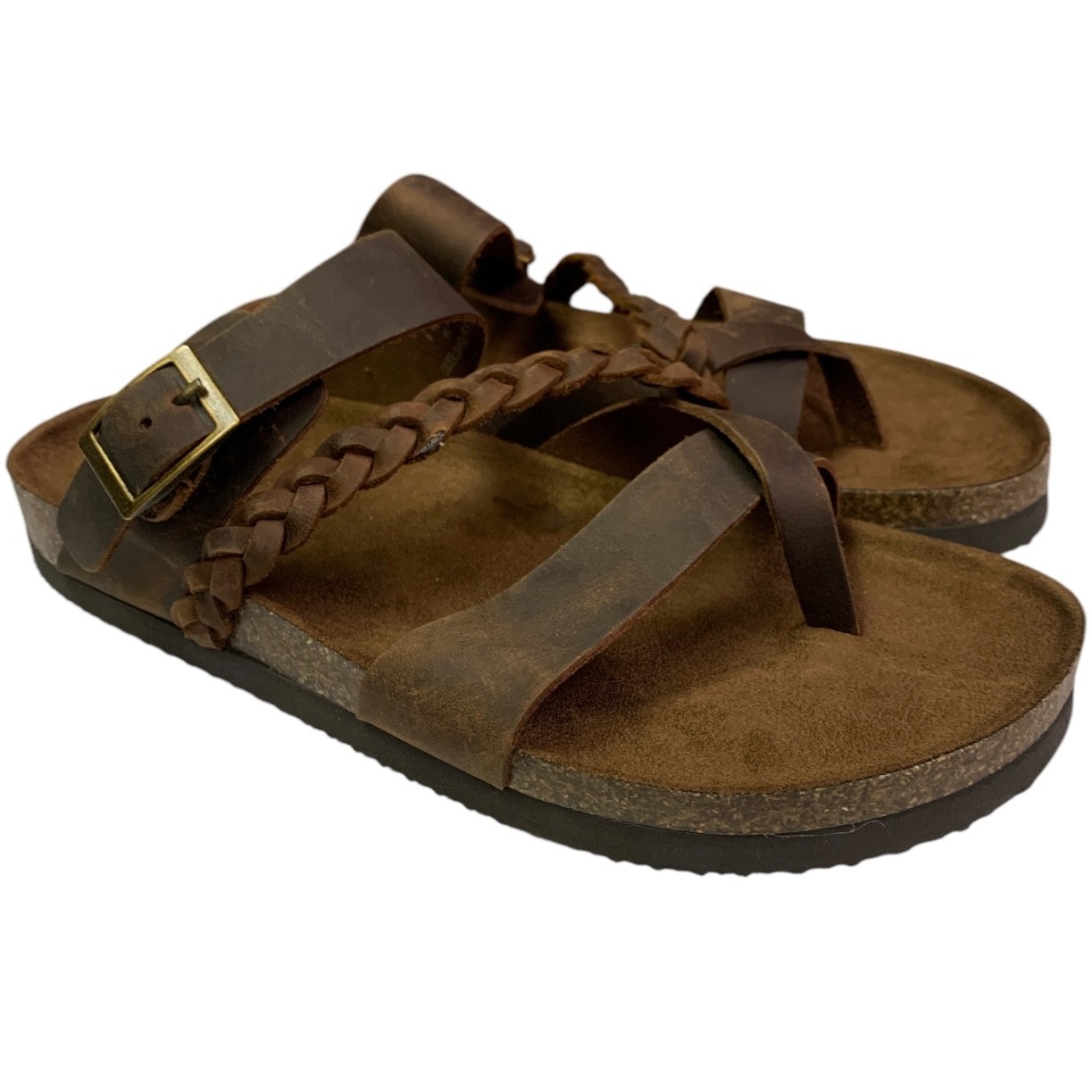 Womens Mountain Sole Size 8 Sandals Braided Brown Leather Slip-on Summer Beach