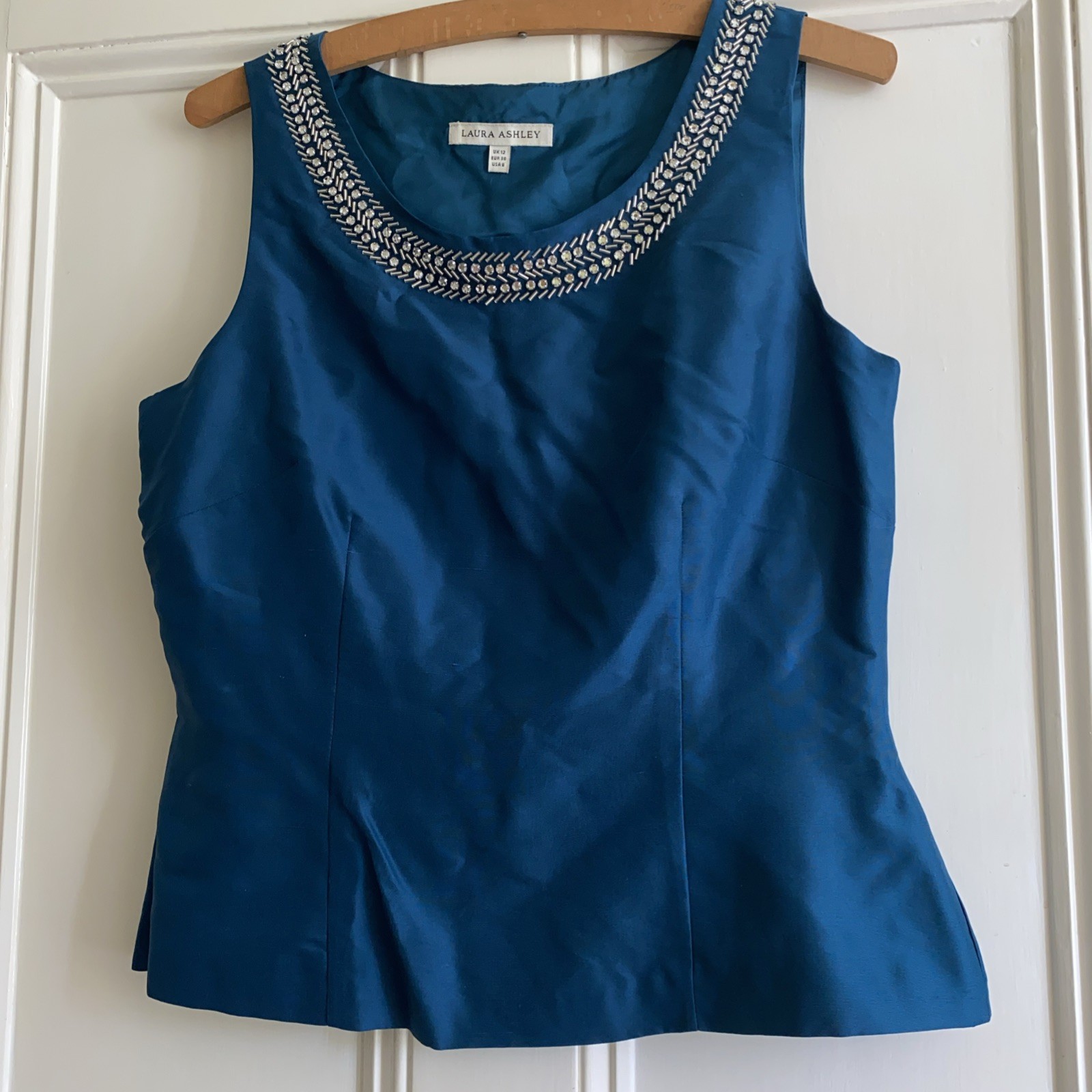 Laura Ashley Teal Blue Green Diamante Beaded Blouse Cami Top Size 12 Wedding