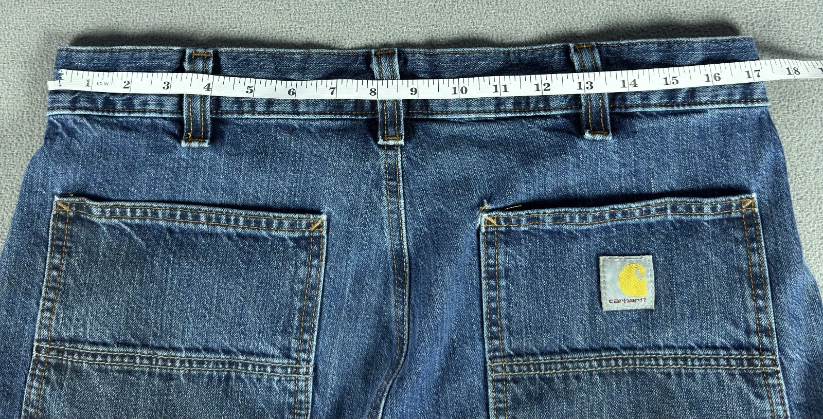 Carhartt Jeans 34×32 Blue Distressed Faded Stain Double Knee Dungaree Loose