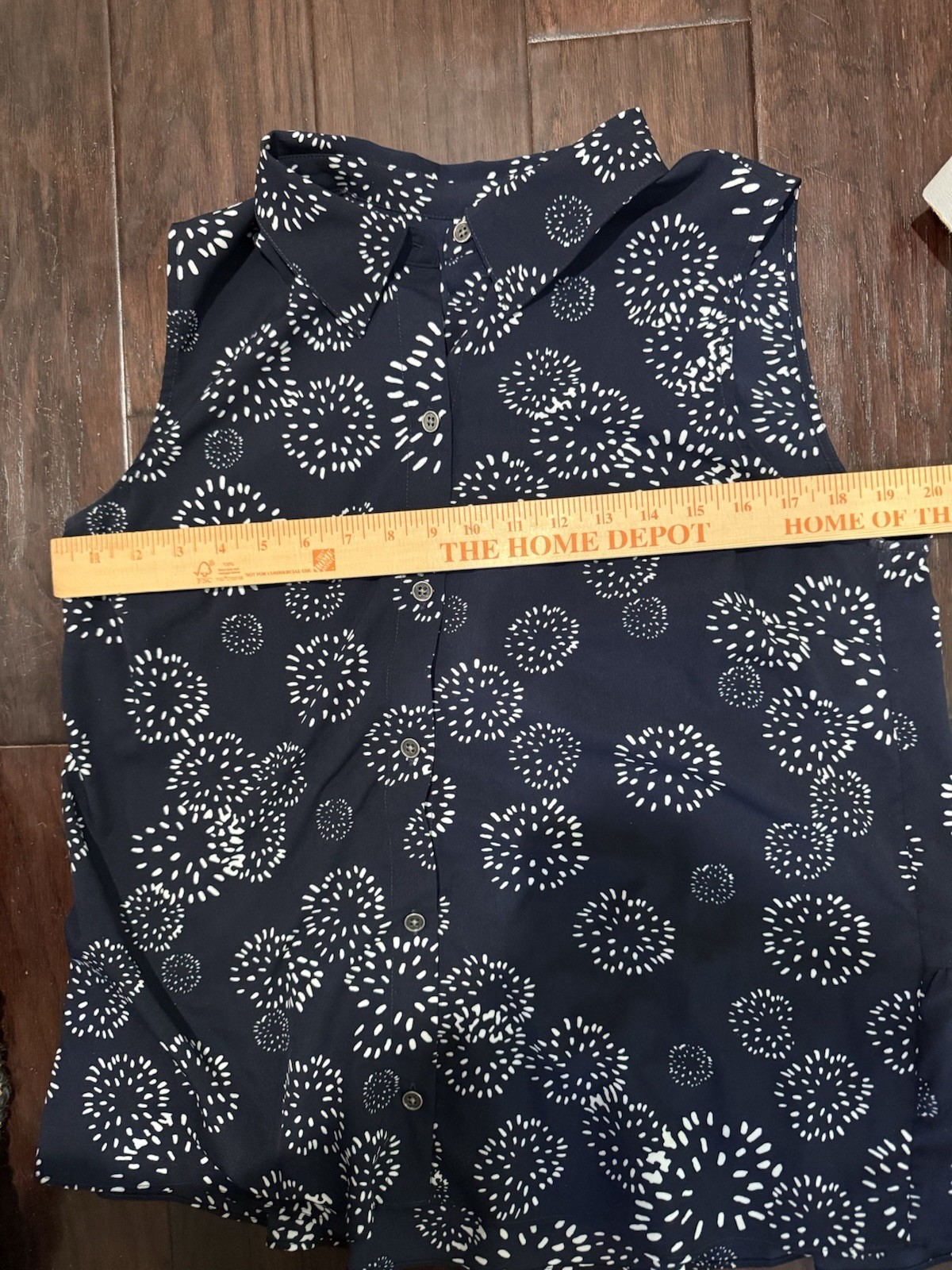 Cabi Dandelion Wish Top Navy Blue Print Sleeveless Peplum USA Shabby Chic L