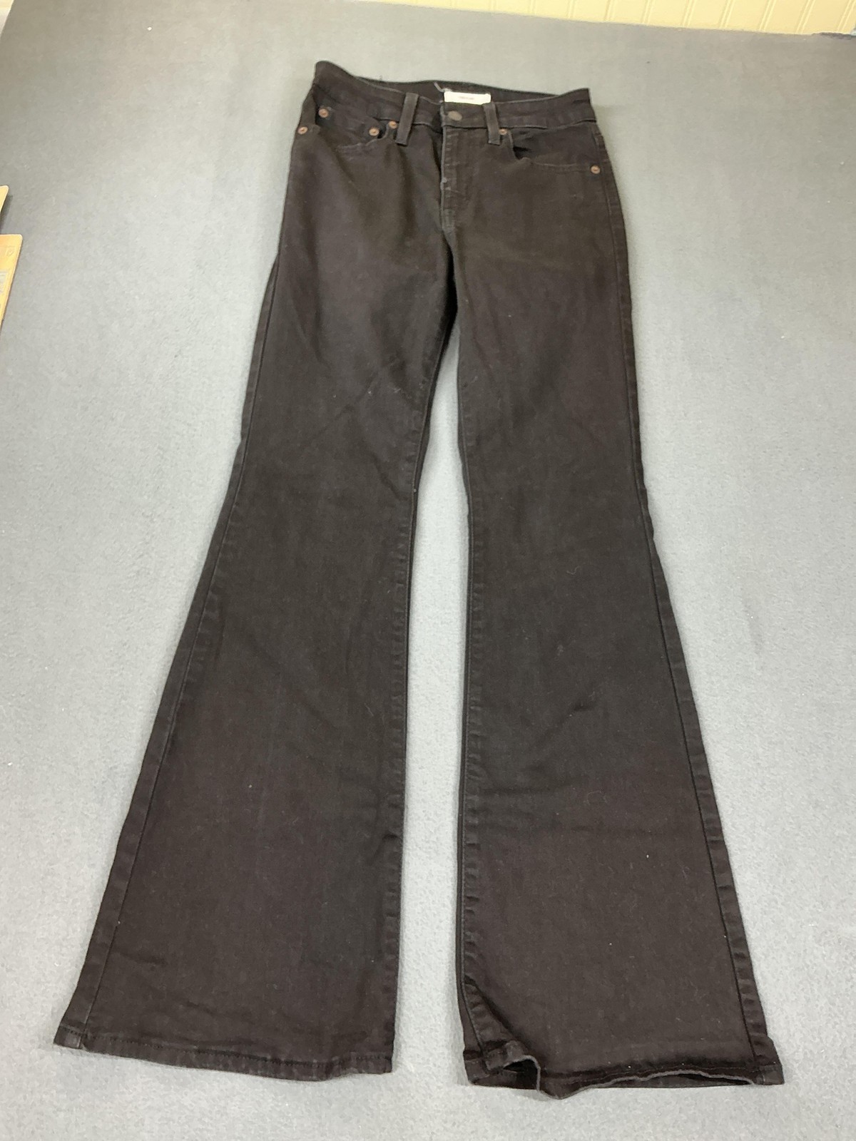 Levi’s 726 Flare Jeans Womens W28 L32 Black Dark Wash High Rise Stretch Denim