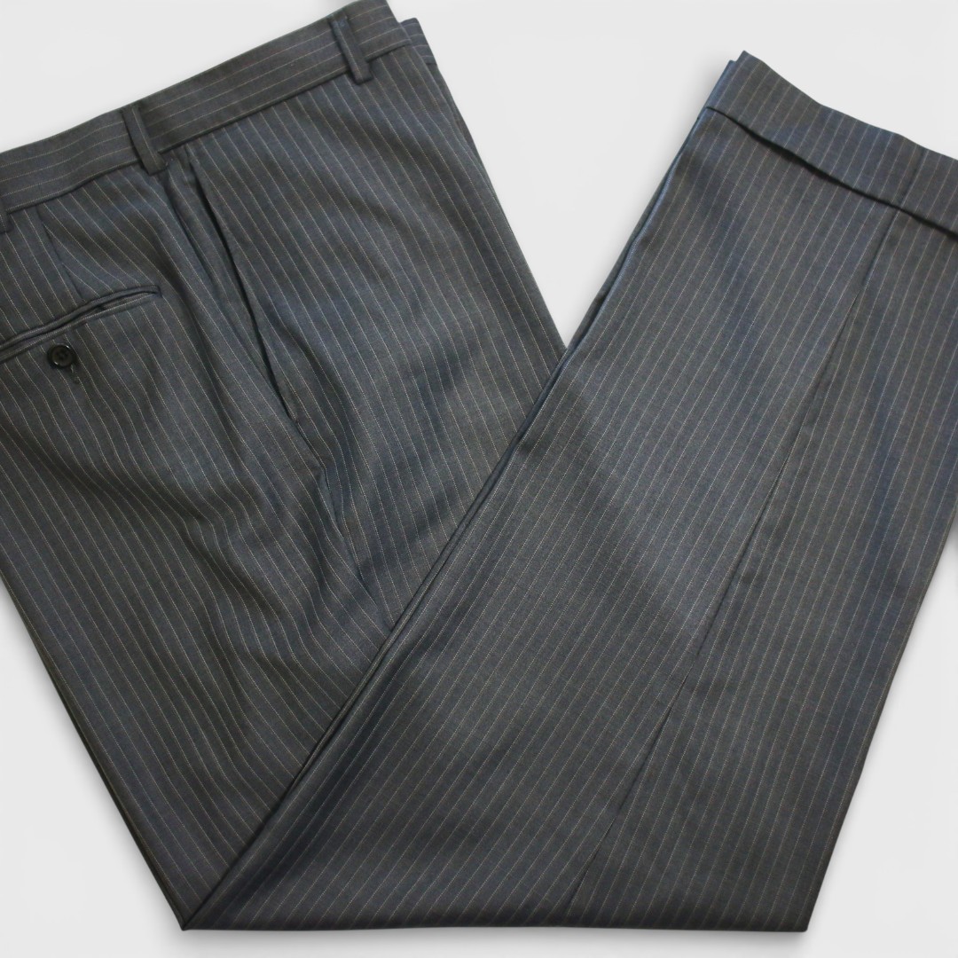 Bespoke Hickey Freeman 2 Piece Suit 46S Gray Pinstripe Surgeon Cuff Dual Vent