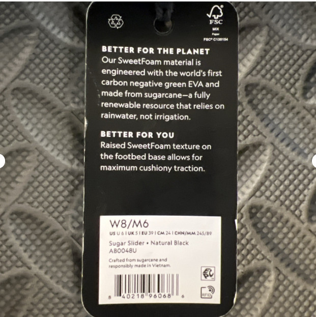 Allbirds Sugar Slider Sugarcane Black Sandals – Women 8 | Men 6 *SHIPS FROM US*
