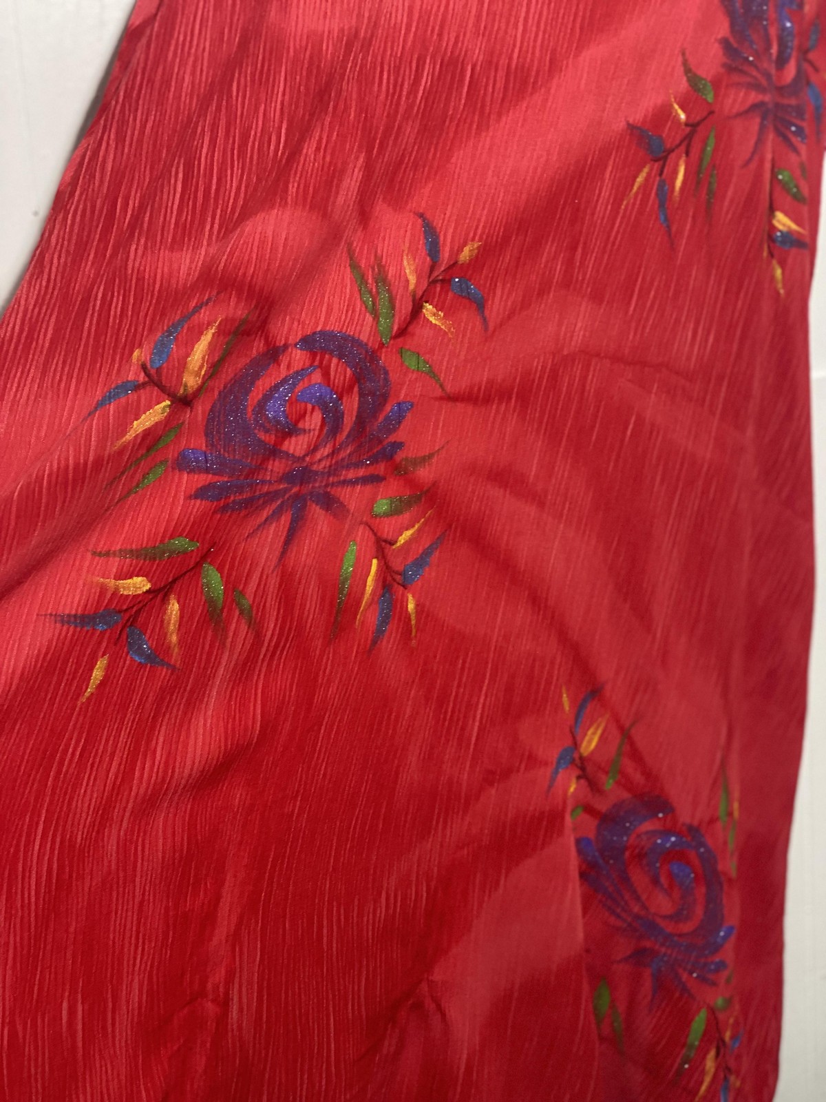 Tropical Batik Dress Womens One Size Red Sleeveless Hand Painted Floral Sundress