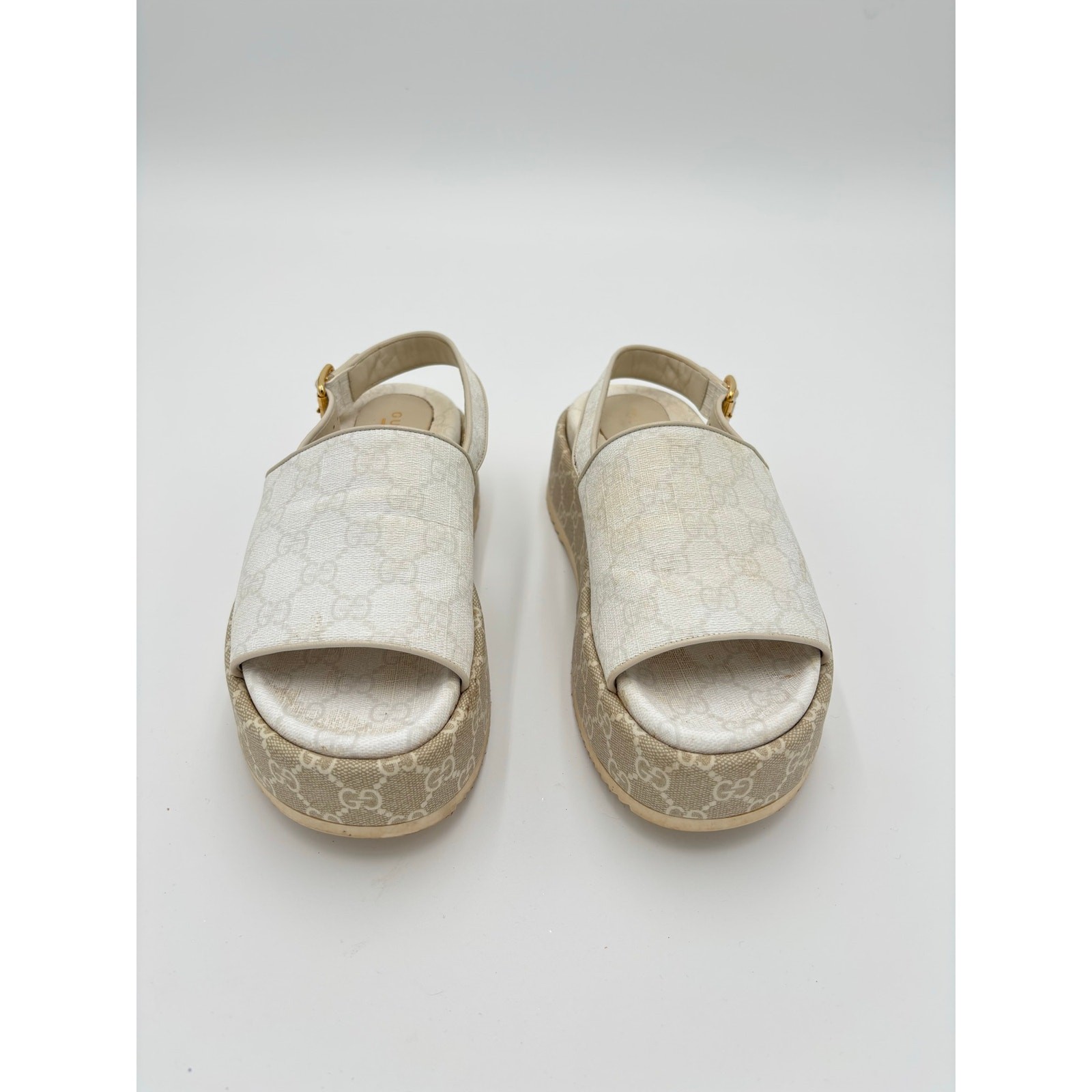 Gucci Angelina Slingback Platform Slide Sandals Monogram Canvas Size EU 38 US 8