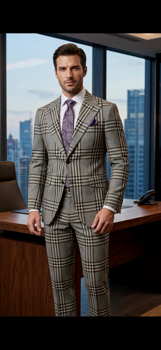 Black and white plaid super 180 wool suit-made in Italy