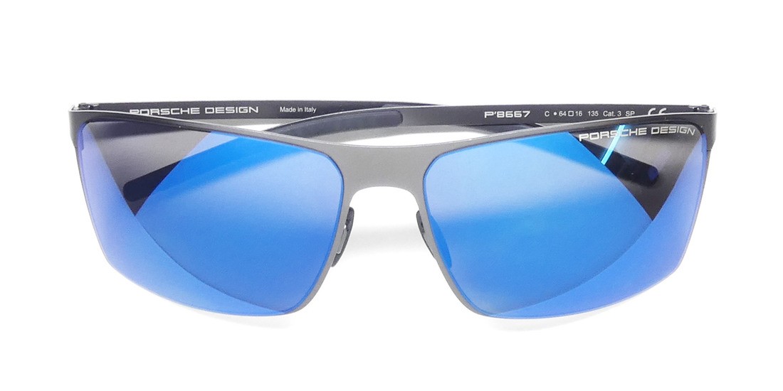 PORSCHE DESIGN P8667 GUNMETAL MIRRORED BLUE LENSES MADE IN ITALY MENS SUNGLASSES