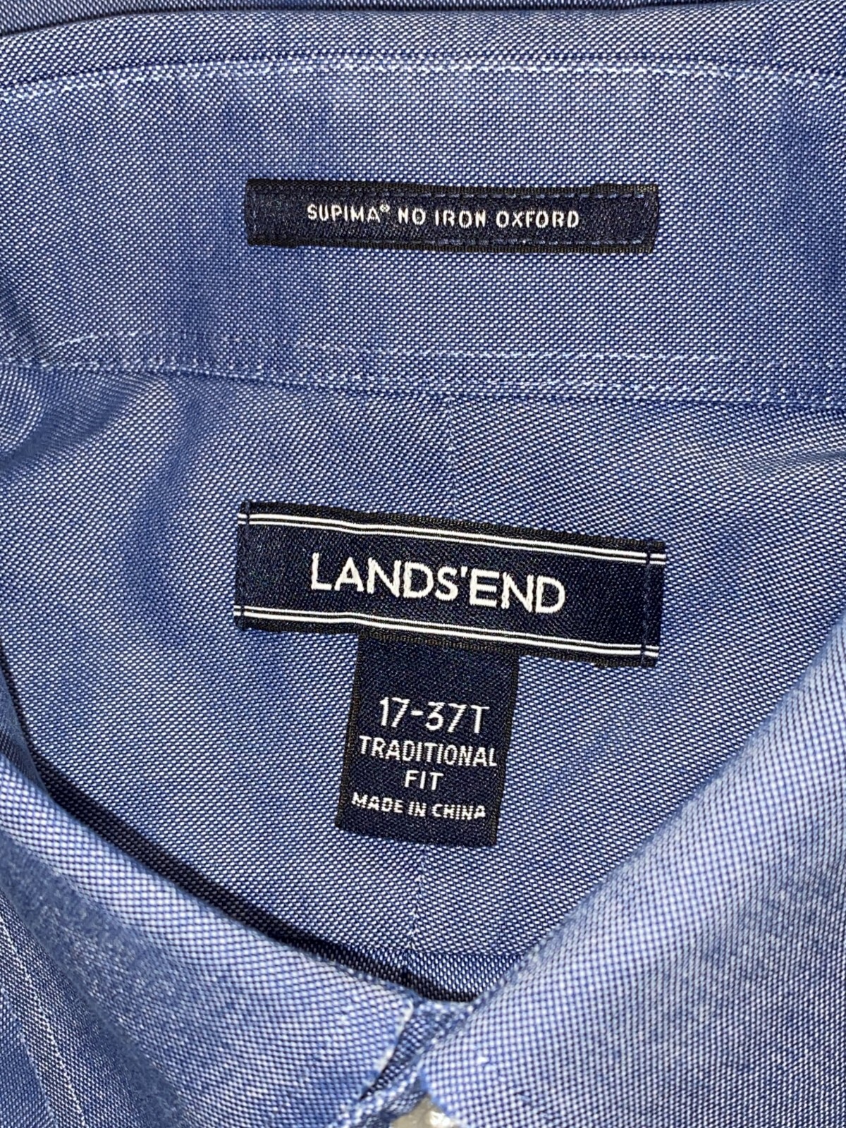 Lands End Button Up Shirt Mens Size 17-37T Long Sleeve Blue