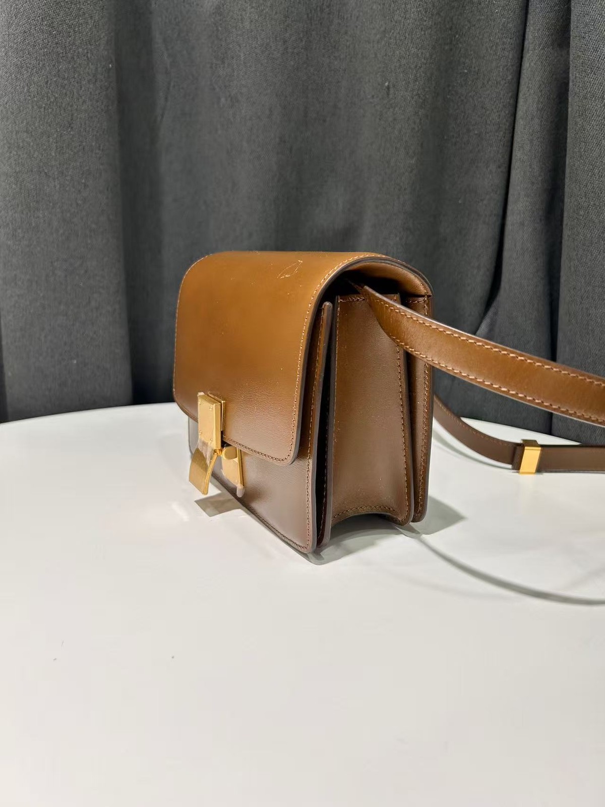 Celine Caramel Brown Leather Box Shoulder Bag Made in France