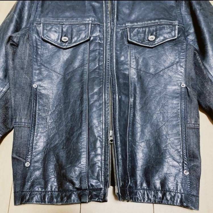 00s GAP 1969 Leather Denim Hybrid Jacket M Cowhide Padded Sleeve Archive Y2K
