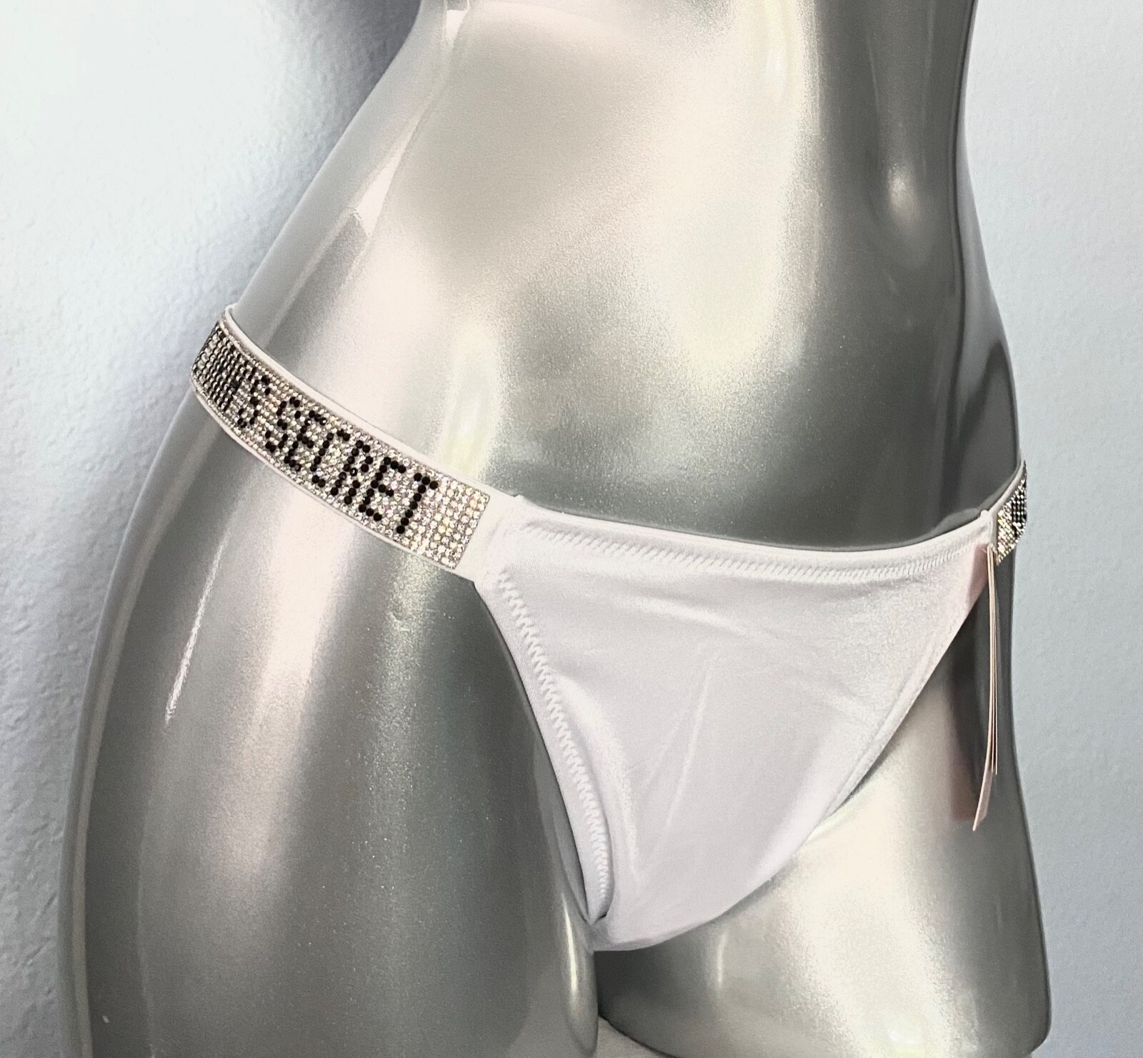 Victoria’s Secret Nwt White Logo Shine Strap Sexy String Bikini Swim Bottom