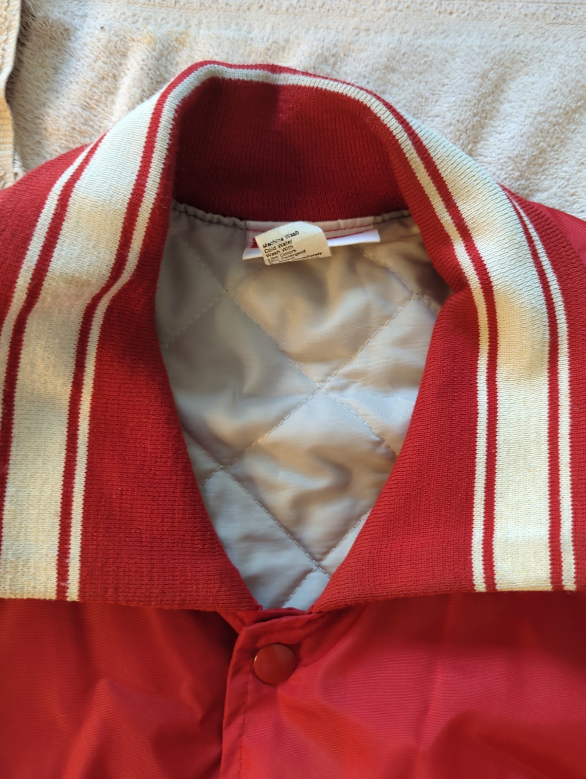 Vintage Hartwell Red Satin Bomber Jacket USA Made North Dayton Tool Shop Mens XL