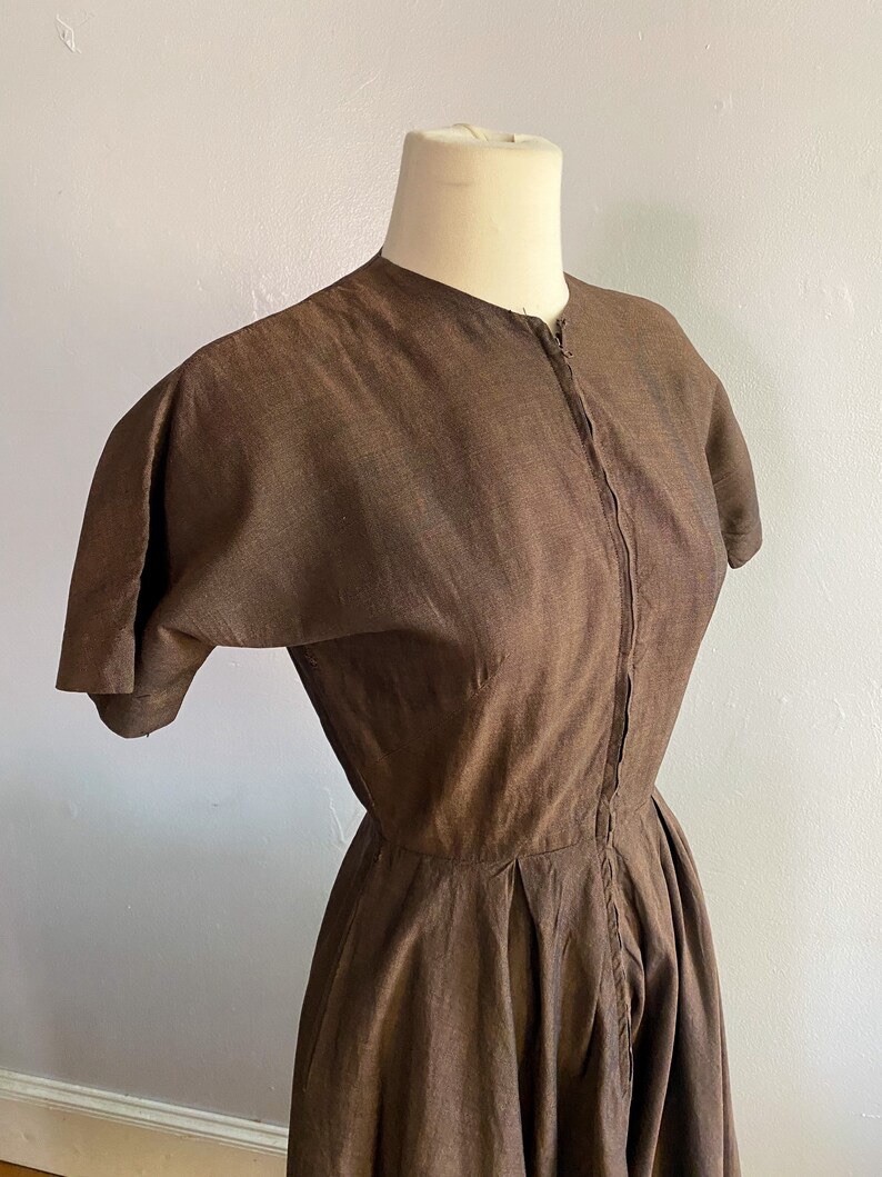 Cocoa Brown late 40s/early 50s Nantucket Naturals Metal Zip front day dress