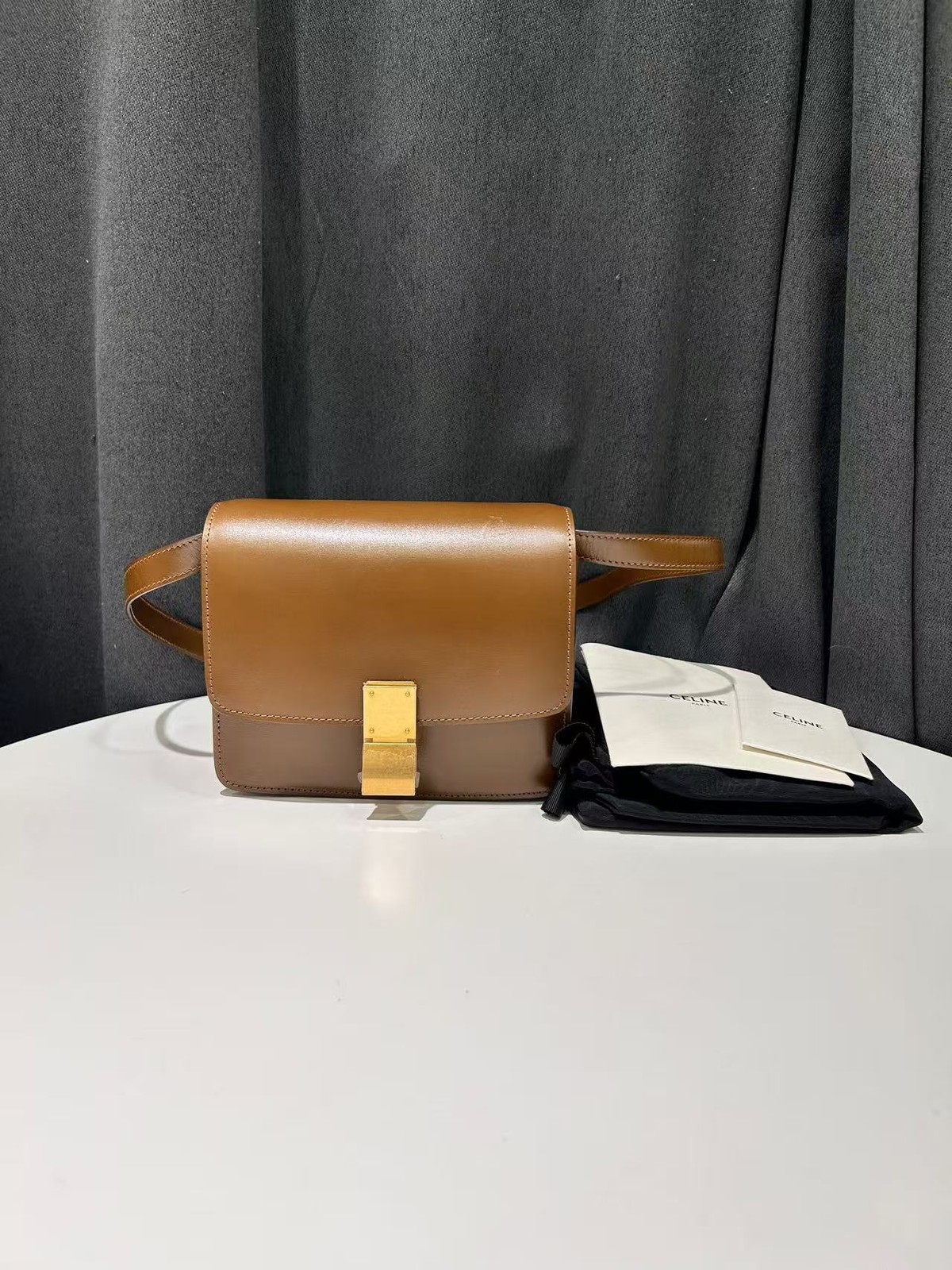 Celine Caramel Brown Leather Box Shoulder Bag Made in France