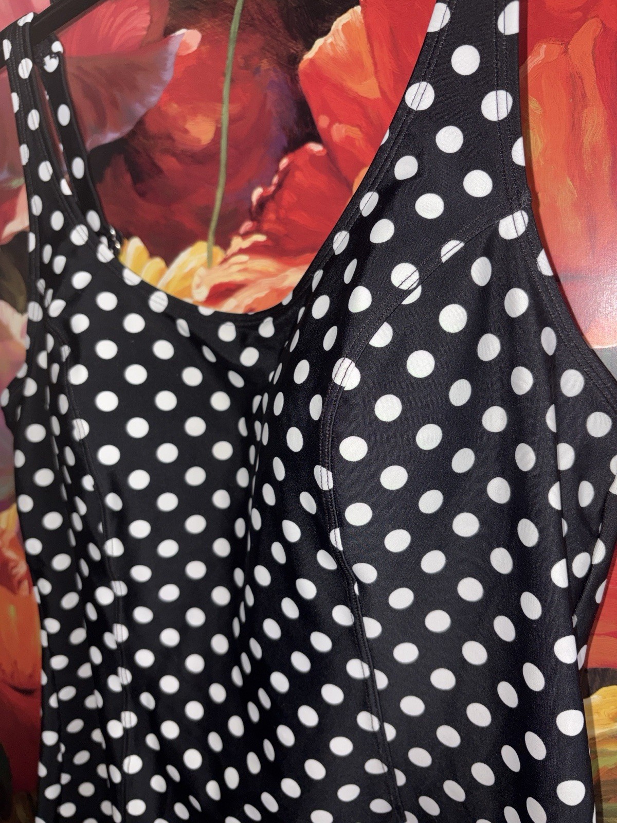 St. John’s Bay One Piece Swim Tank Top Black/White Polka Dot 10B