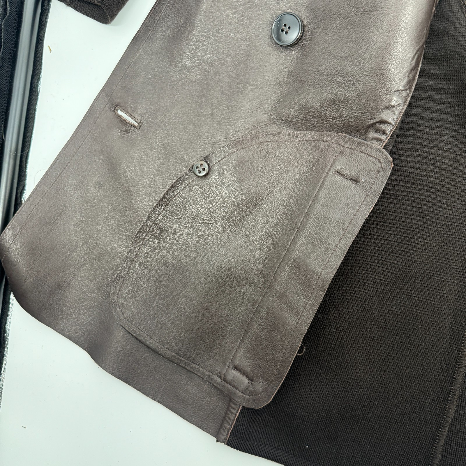 MAX MARA Double Breasted Blazer Suede Goatskin Leather Chocolate Brown Size 4