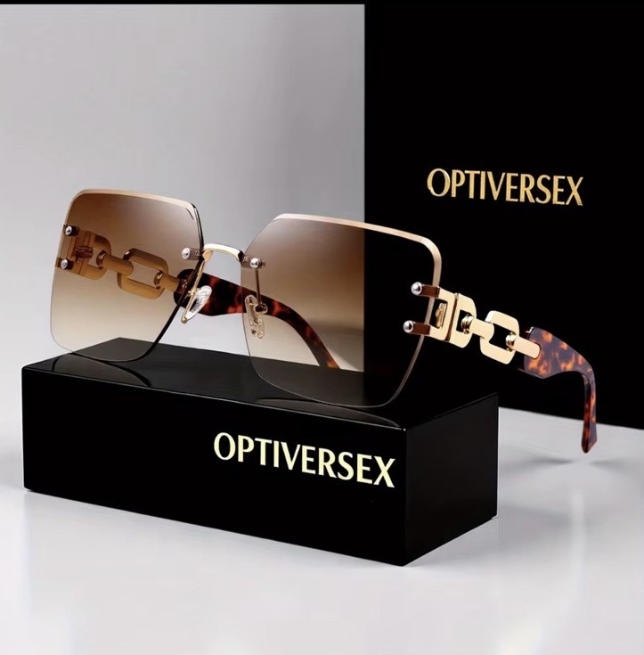 Luxury Rimless Square Sunglasses Gold Frame Designer Style Uv Protection